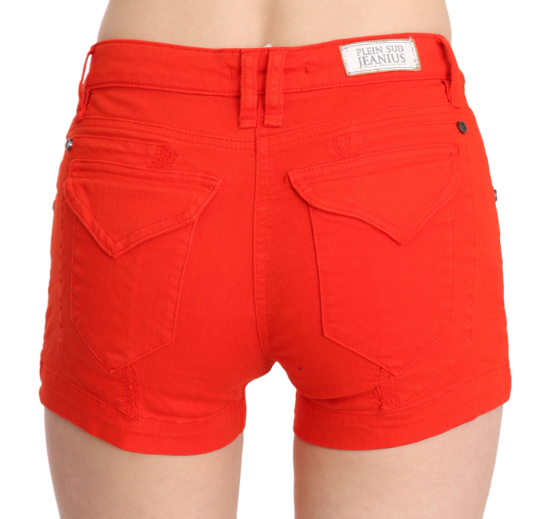 PLEIN SUD Orangefarbener Denim-Mini aus Baumwolle mit mittlerer Taille
