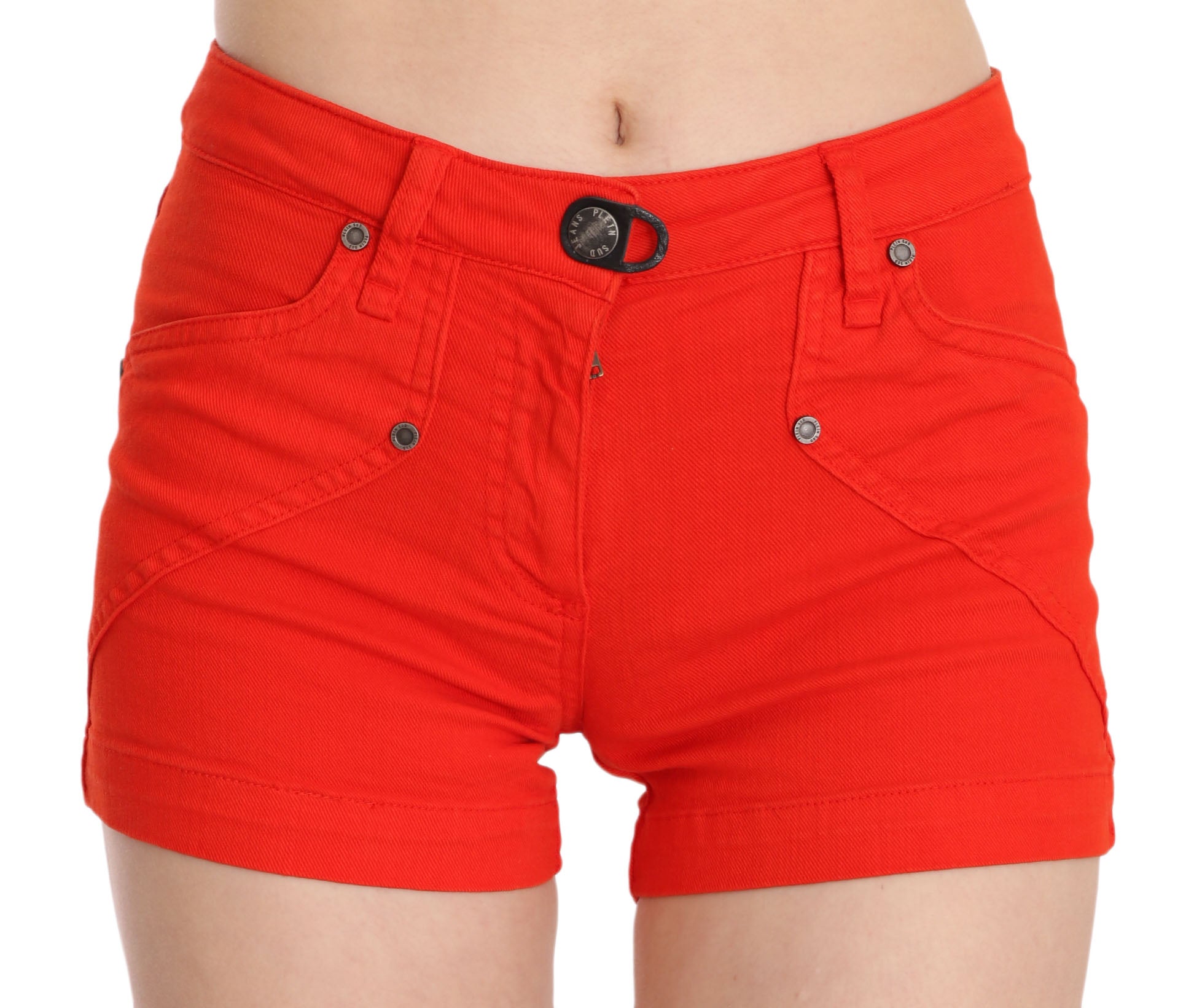 PLEIN SUD Orangefarbener Denim-Mini aus Baumwolle mit mittlerer Taille
