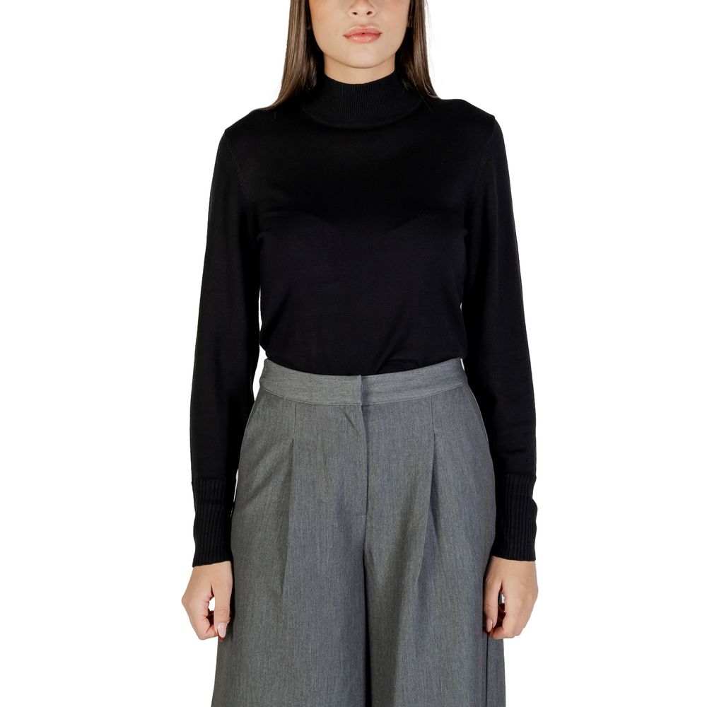 ICHI Black Viscose Roll Neck Jumper