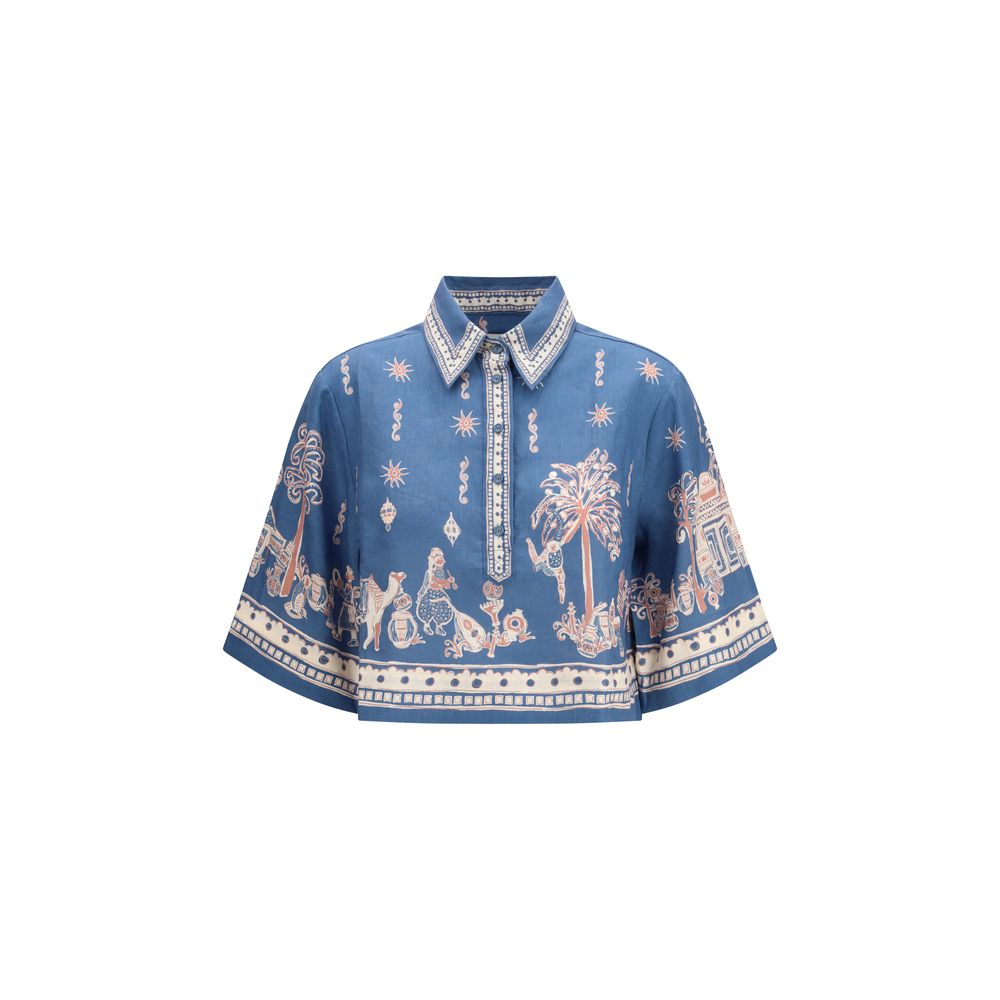 Alemais Blaues Leinenhemd mit Muster