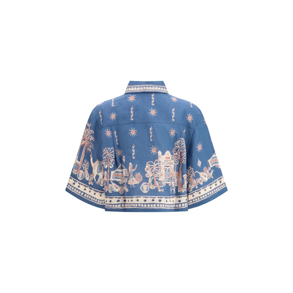 Alemais Blaues Leinenhemd mit Muster