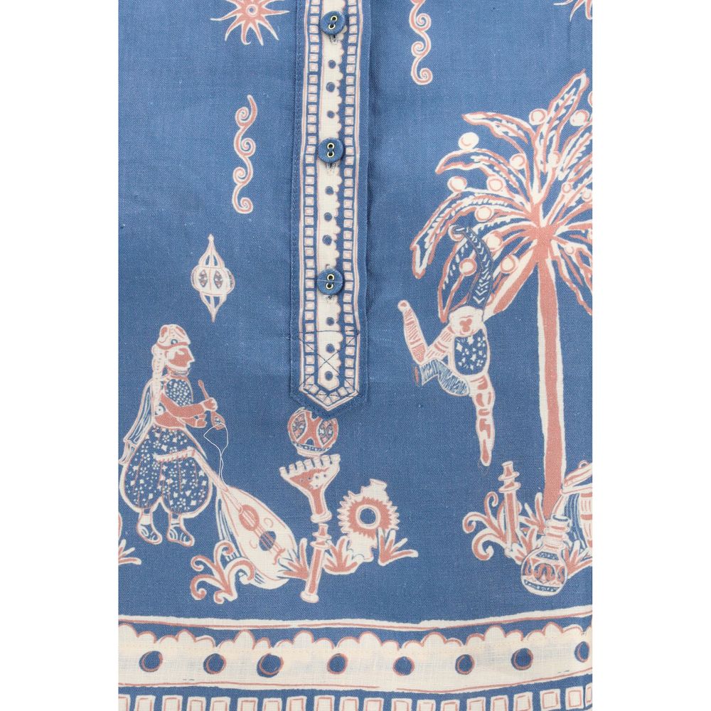 Alemais Blaues Leinenhemd mit Muster