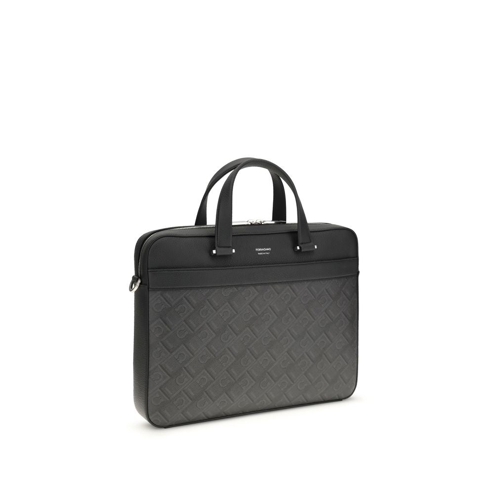 Ferragamo Grey Bos Taurus Calfskin Briefcase