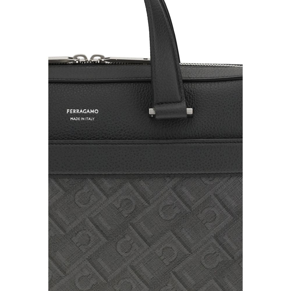 Ferragamo Graue Bos Taurus Kalbsleder Aktentasche