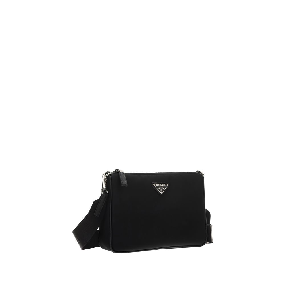 Prada Schwarze Bos Taurus Kalbsleder Schultertasche
