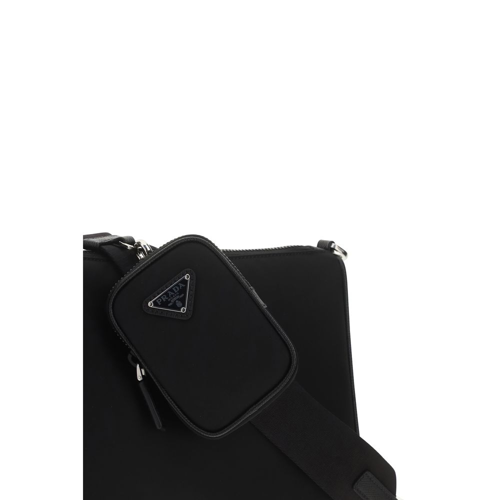 Prada Schwarze Bos Taurus Kalbsleder Schultertasche
