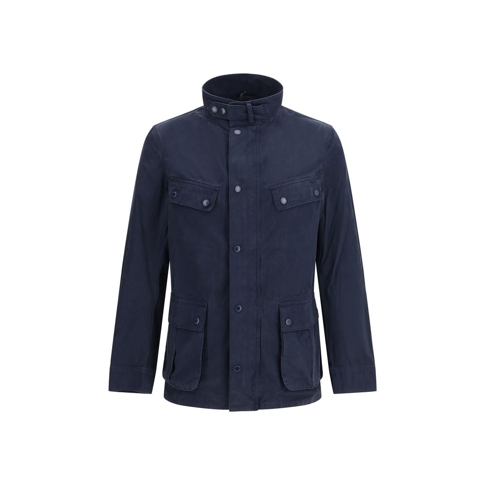 Barbour International Blaue Baumwolljacke in voller Länge