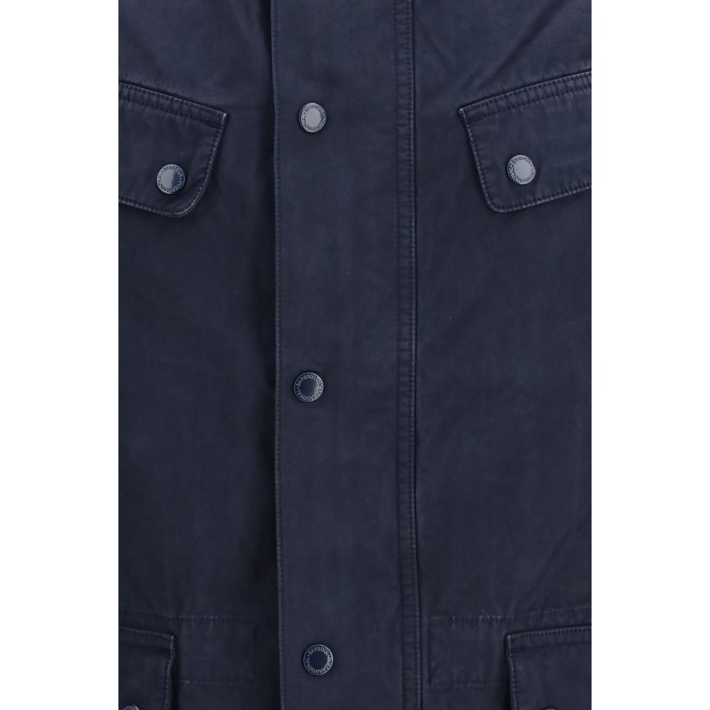 Barbour International Blaue Baumwolljacke in voller Länge