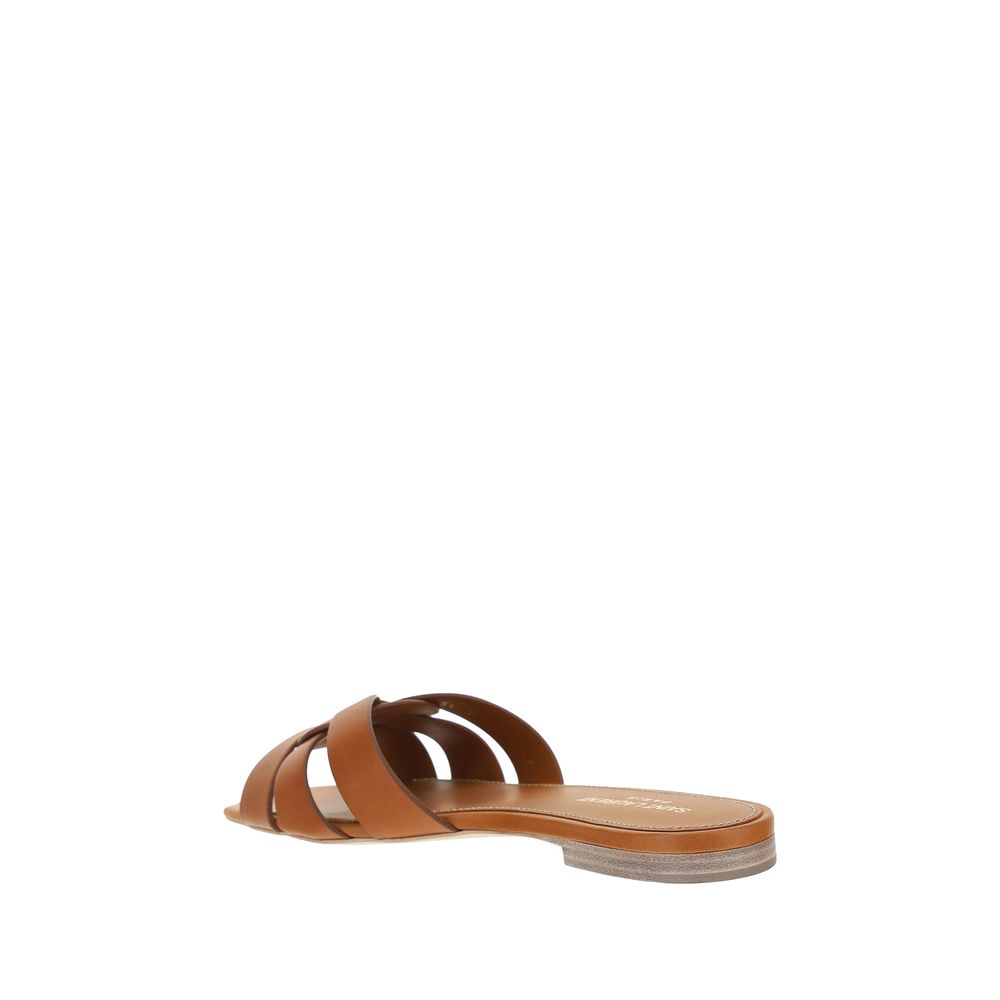 Saint Laurent Braune Kalbsleder Bos Taurus Flache Sandalen