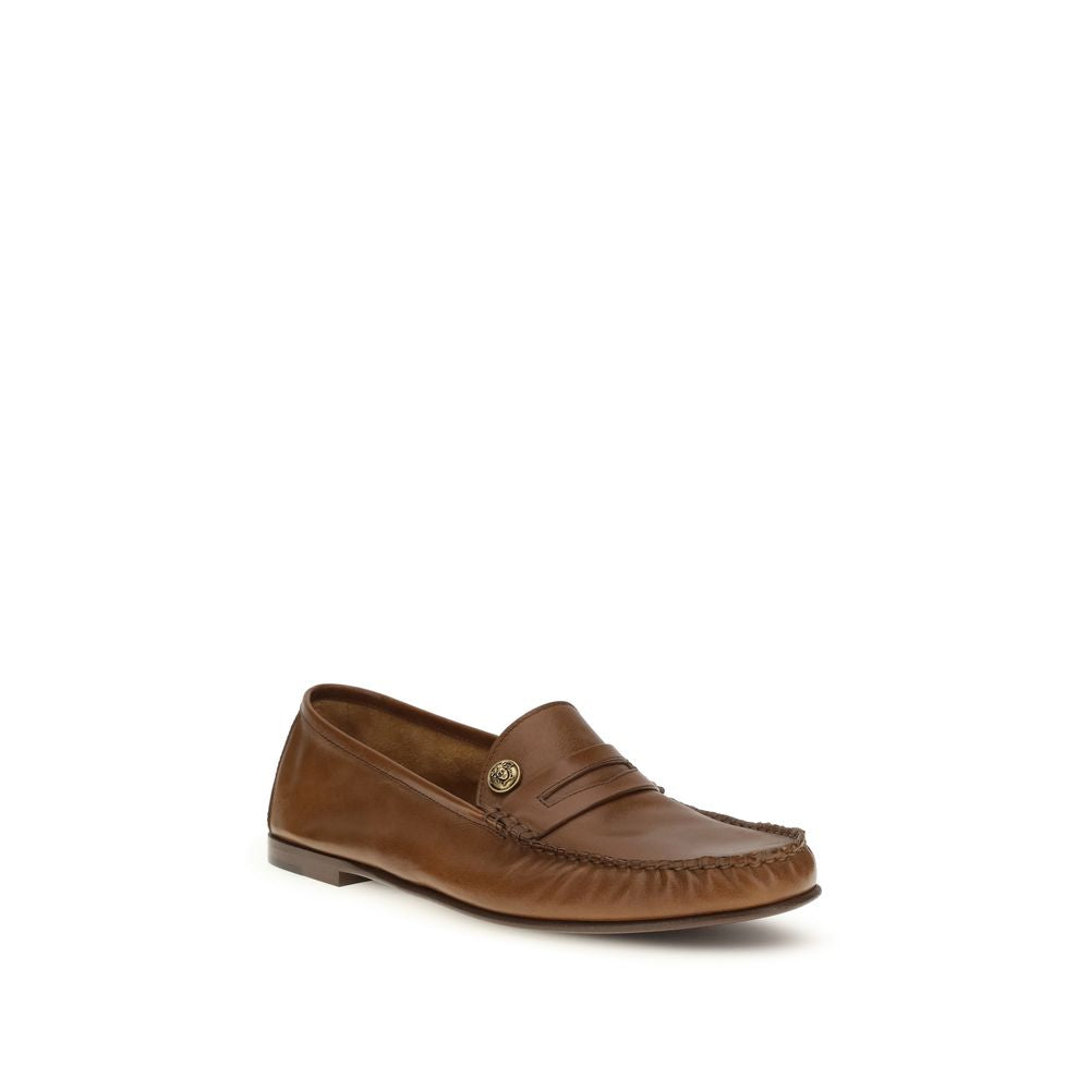 Versace Braune Kalbsleder Bos Taurus Slipper-Loafer