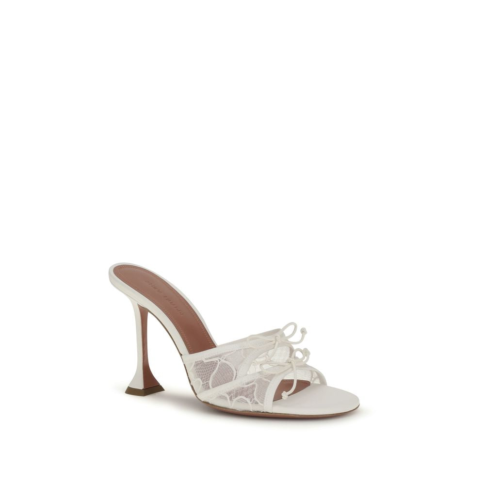 Amina Muaddi Weiße Baumwoll-Slipper