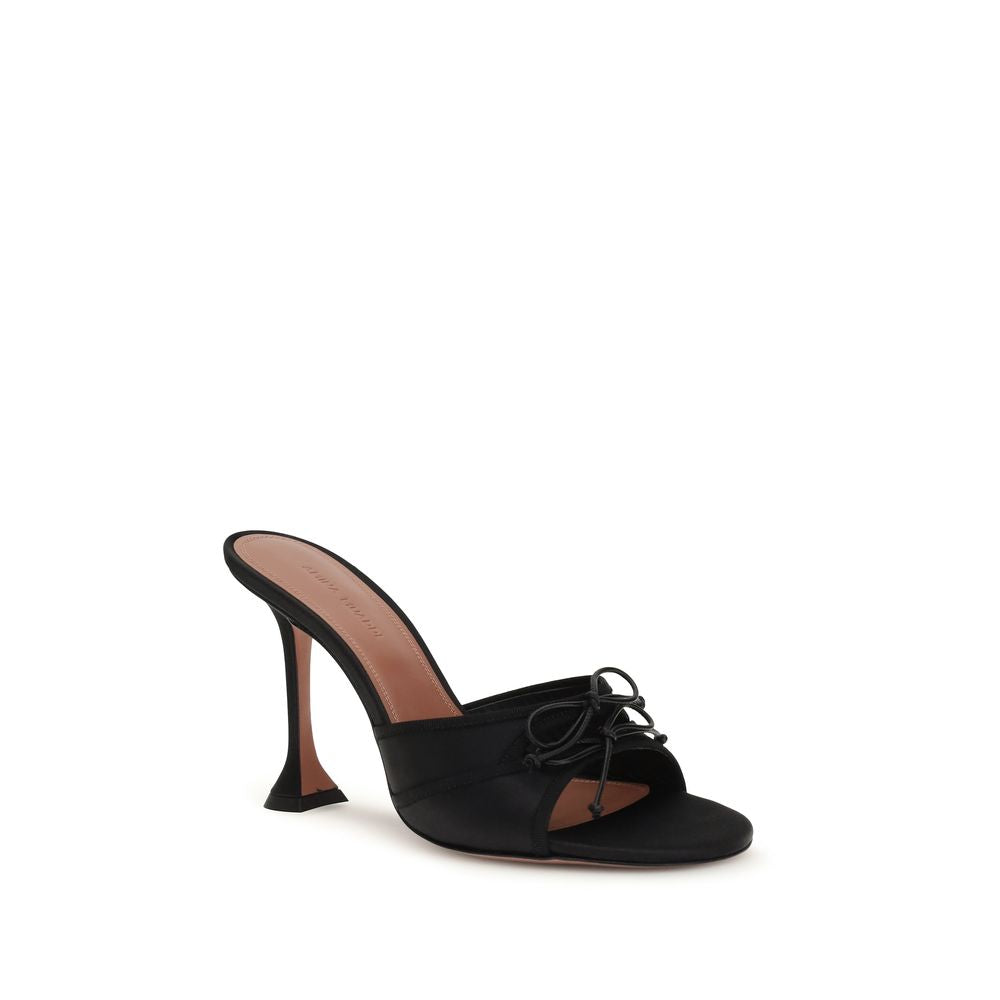 Amina Muaddi Schwarze Stilettosandalen aus Seide
