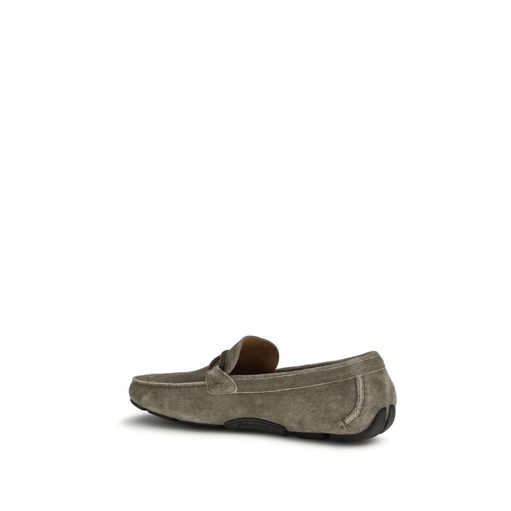Ferragamo Gray Calfskin Bos Taurus Slipper Loafers