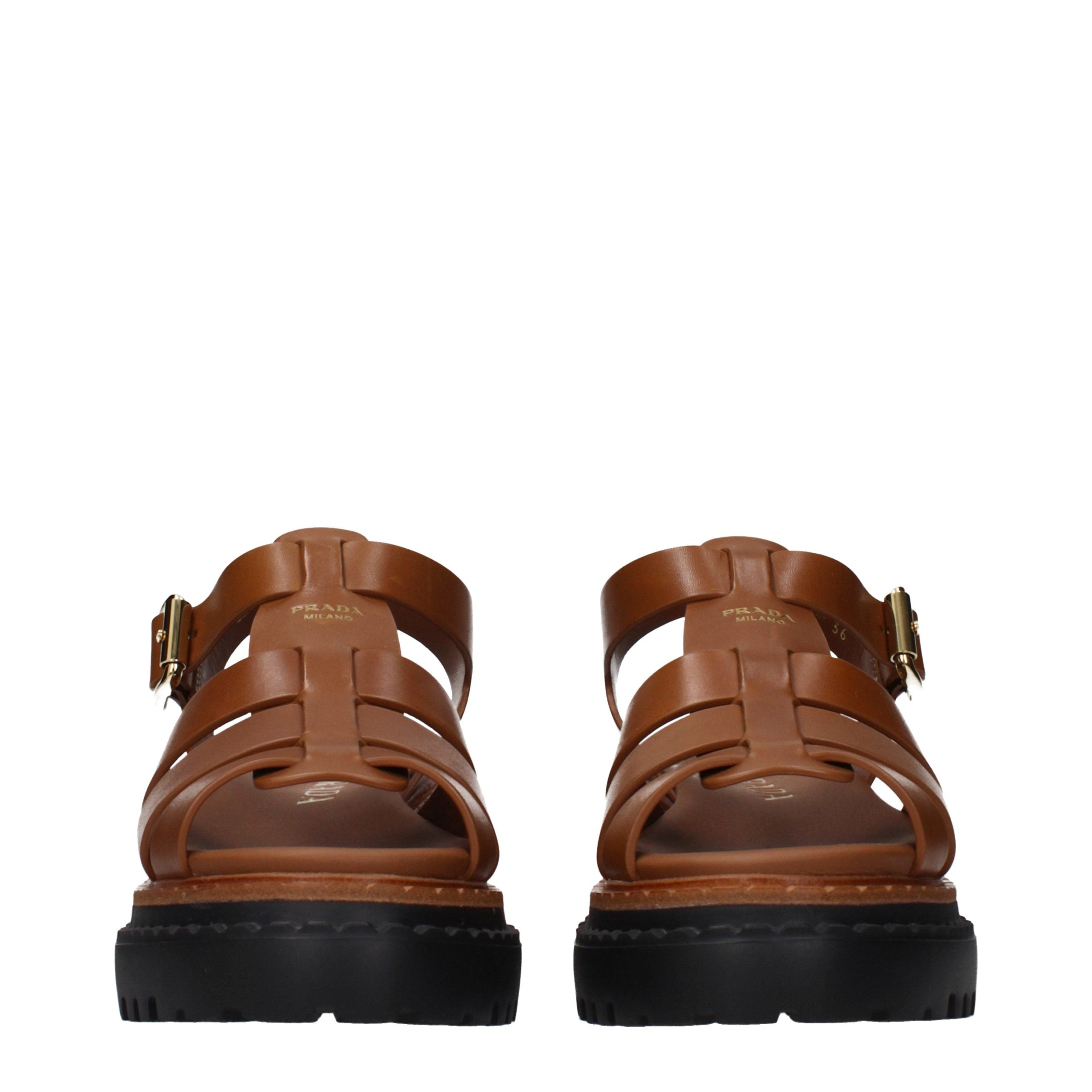 Prada Braune Leder-Plateau-Sandalen
