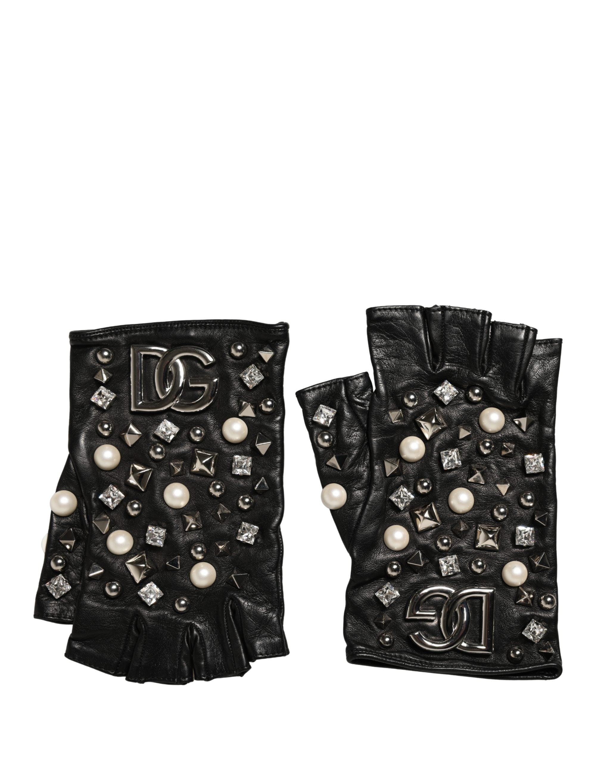 Dolce & Gabbana Black Pearl-Embellished Wrist-Length Gloves