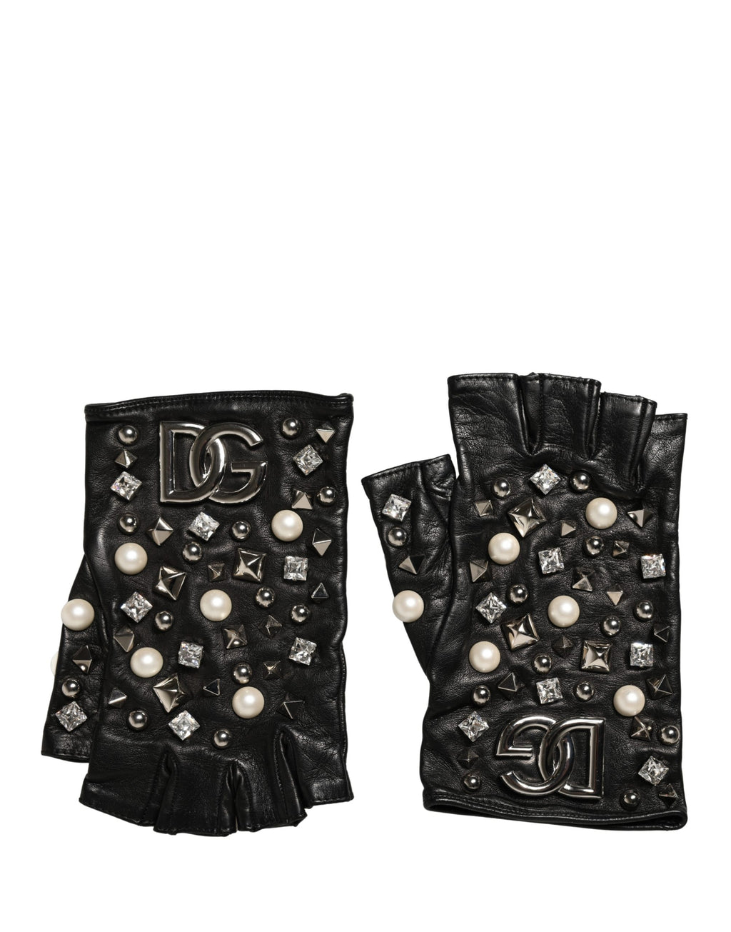 Dolce & Gabbana Schwarze Perlenbesetzte Handschuhe in Handgelenklänge