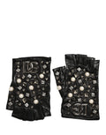 Dolce & Gabbana Schwarze Perlenbesetzte Handschuhe in Handgelenklänge