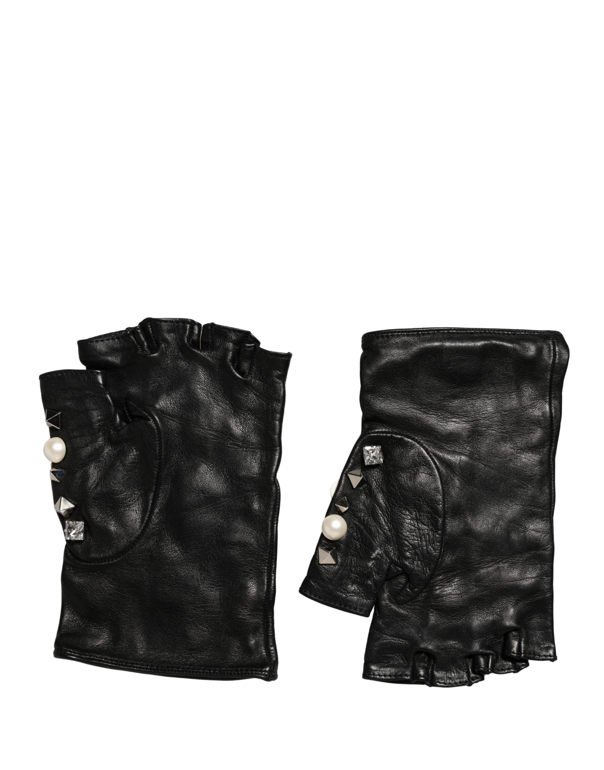 Dolce & Gabbana Black Pearl-Embellished Wrist-Length Gloves