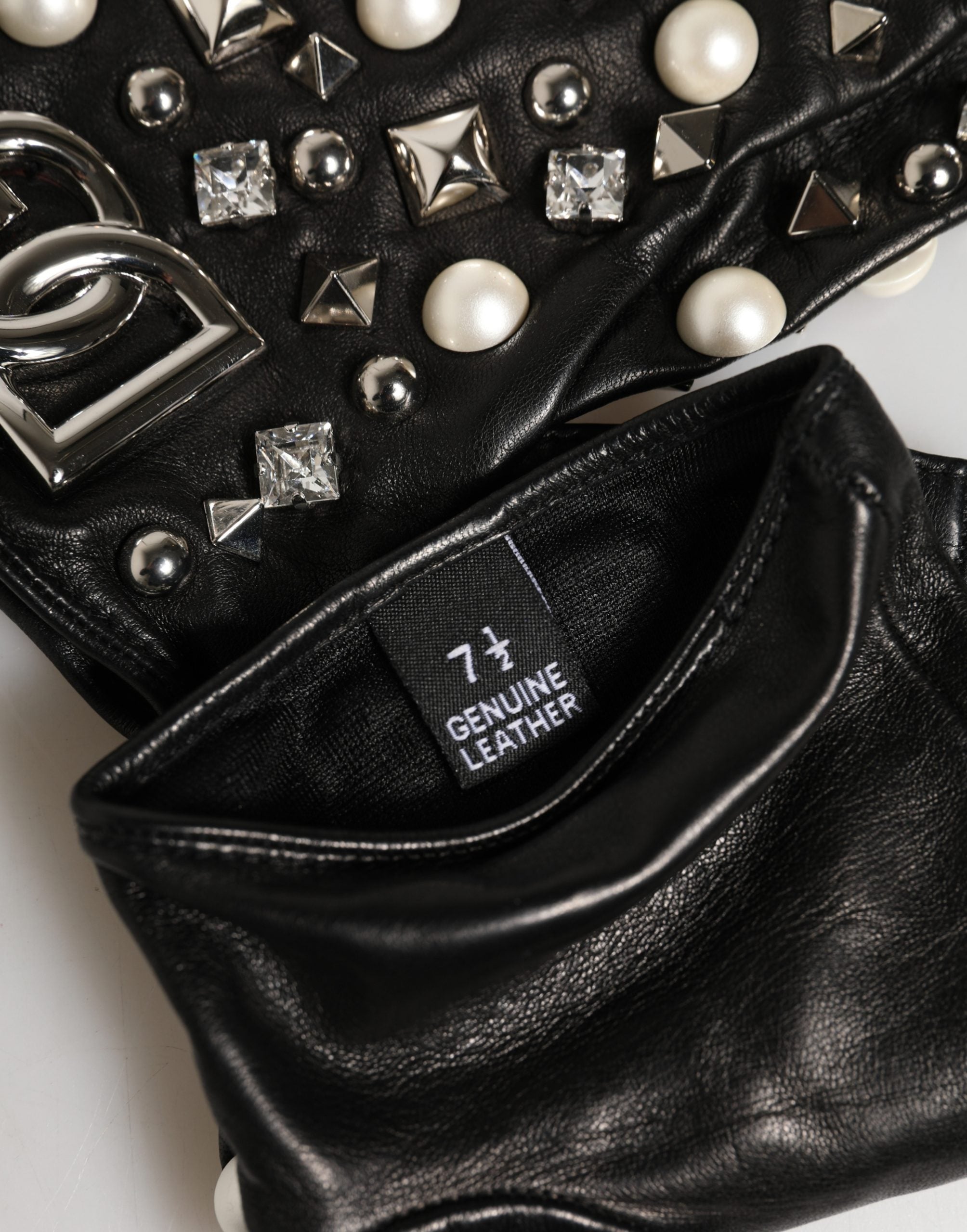 Dolce & Gabbana Black Pearl-Embellished Wrist-Length Gloves