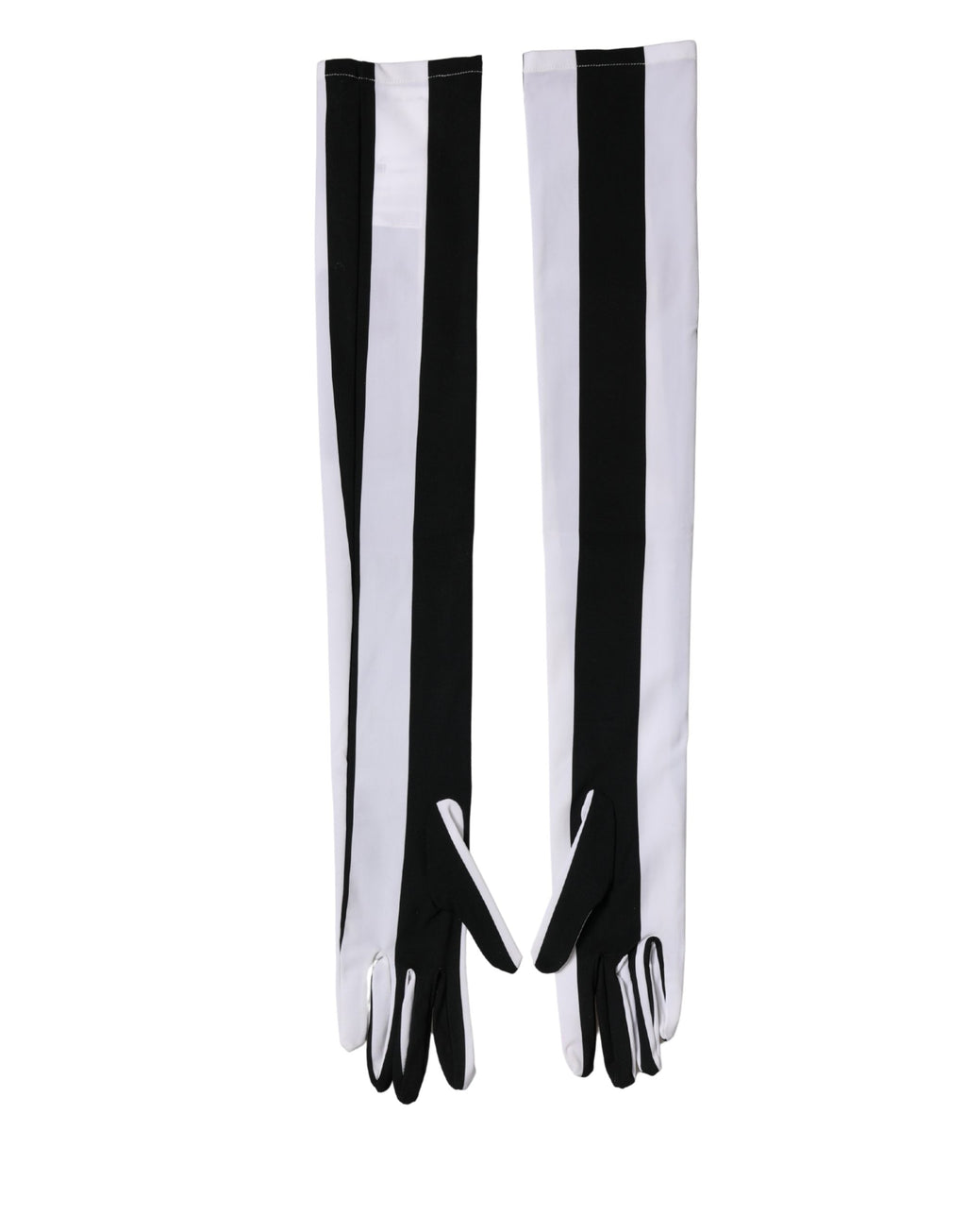 Dolce & Gabbana Women's Black and White Striped Nylon Elbow-Length Gloves