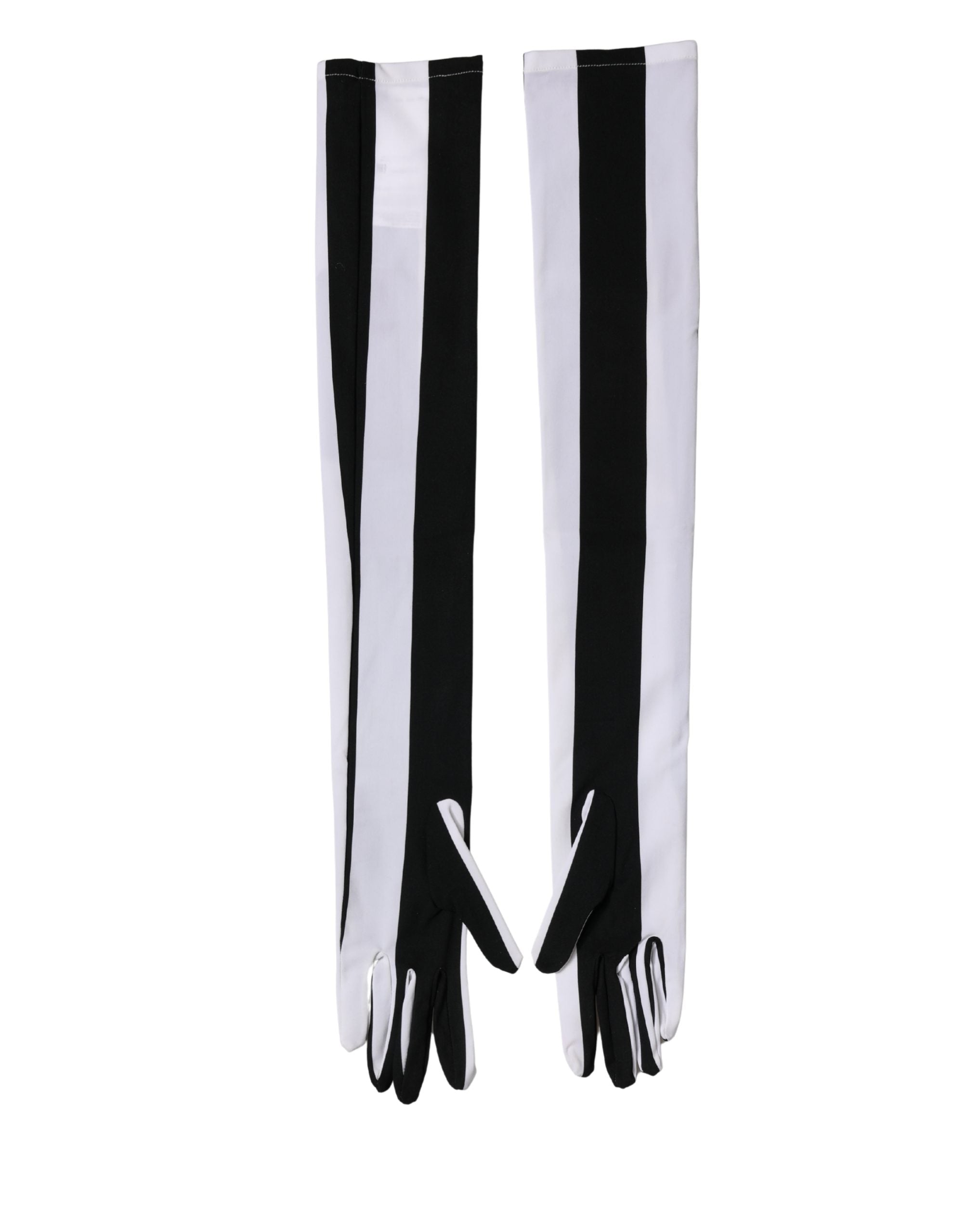 Dolce & Gabbana Women's Black and White Striped Nylon Elbow-Length Gloves