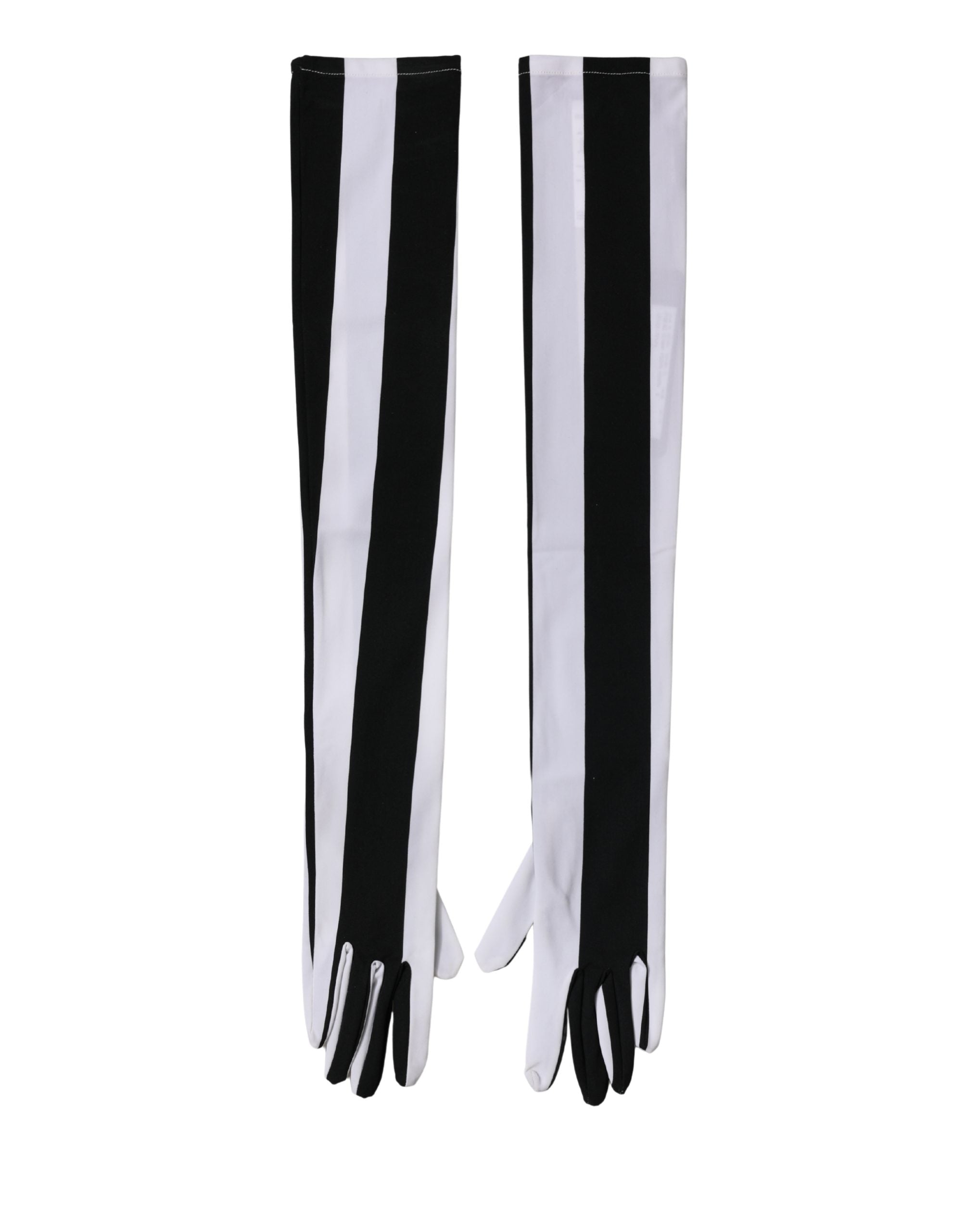 Dolce & Gabbana Women's Black and White Striped Nylon Elbow-Length Gloves