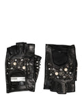 Dolce & Gabbana Women's Black Embroidered Mittens, Wrist Length