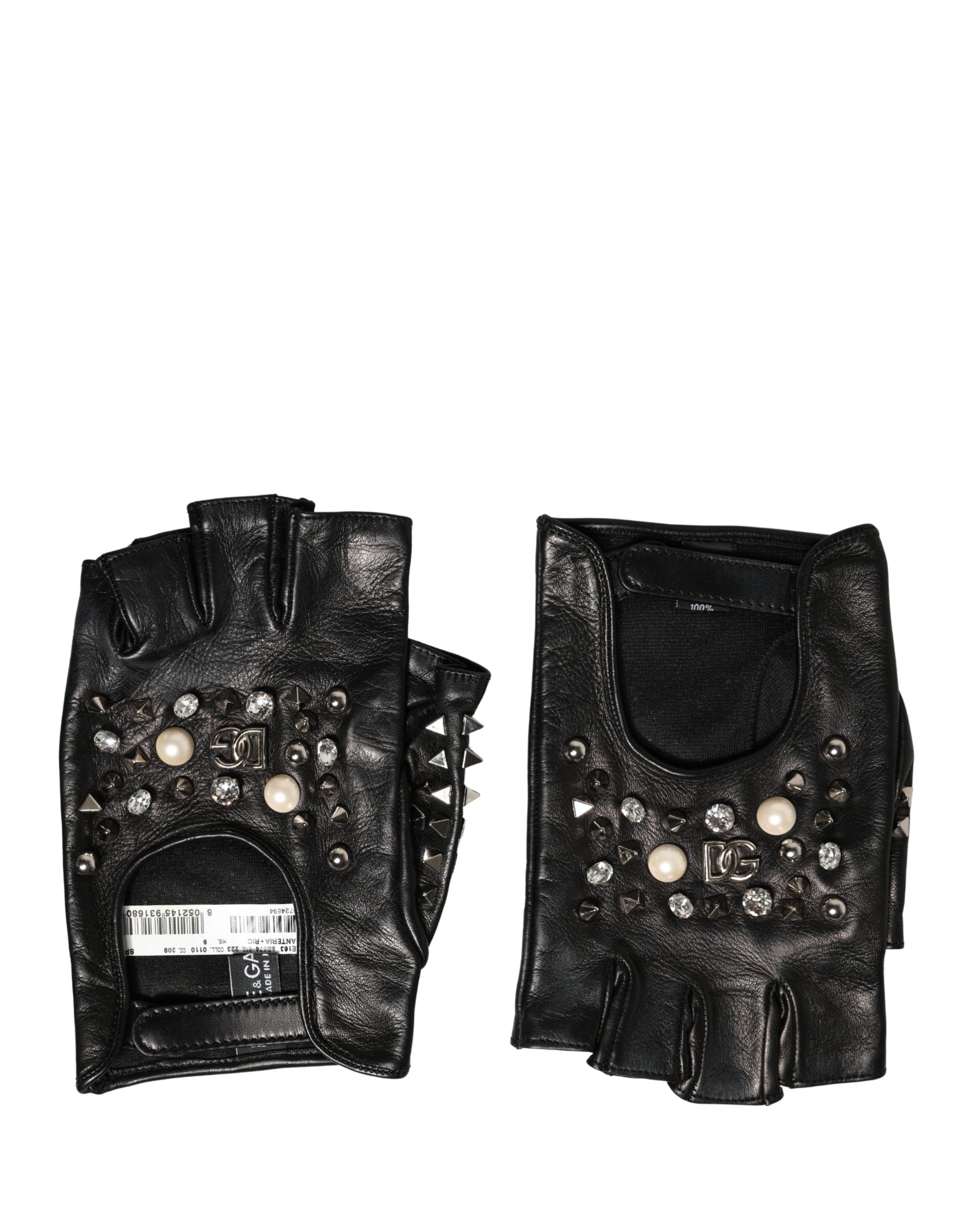 Dolce & Gabbana Women's Black Embroidered Mittens, Wrist Length
