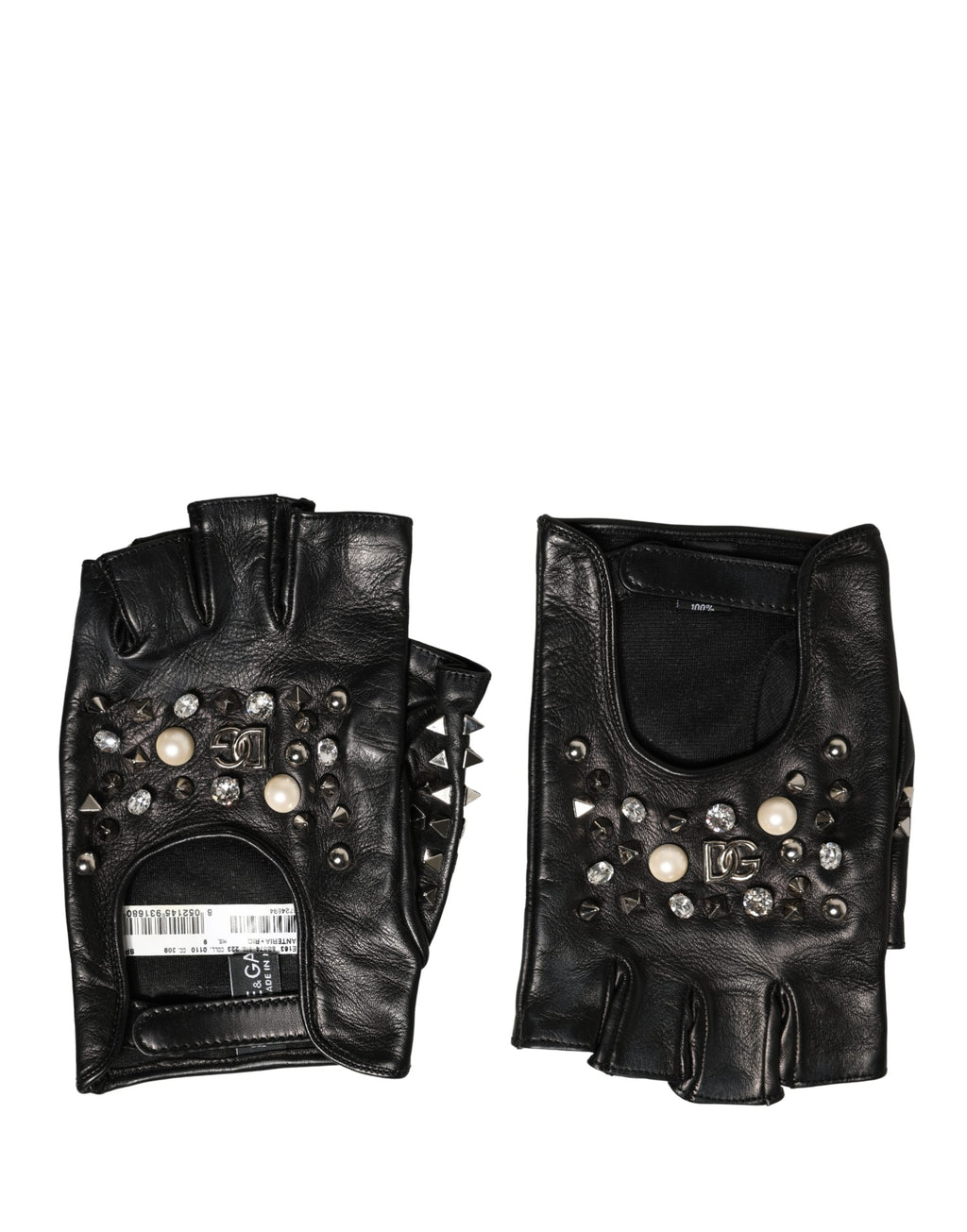 Dolce & Gabbana Women's Black Embroidered Mittens, Wrist Length