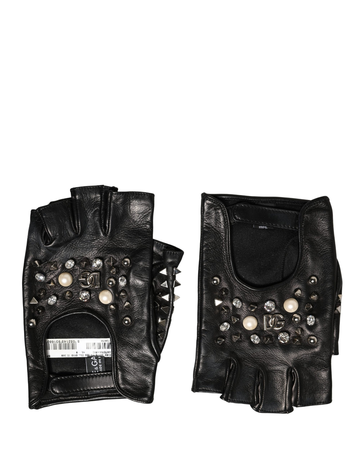 Dolce & Gabbana Schwarze bestickte Fausthandschuhe für Damen, Handgelenklänge
