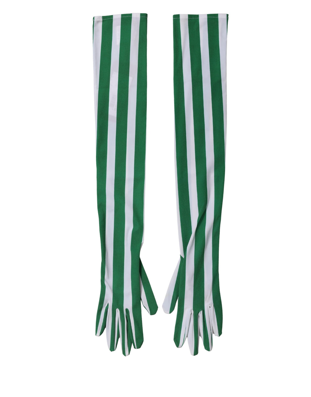 Dolce & Gabbana Green and White Stripe Nylon Elbow-Length Women's Gloves