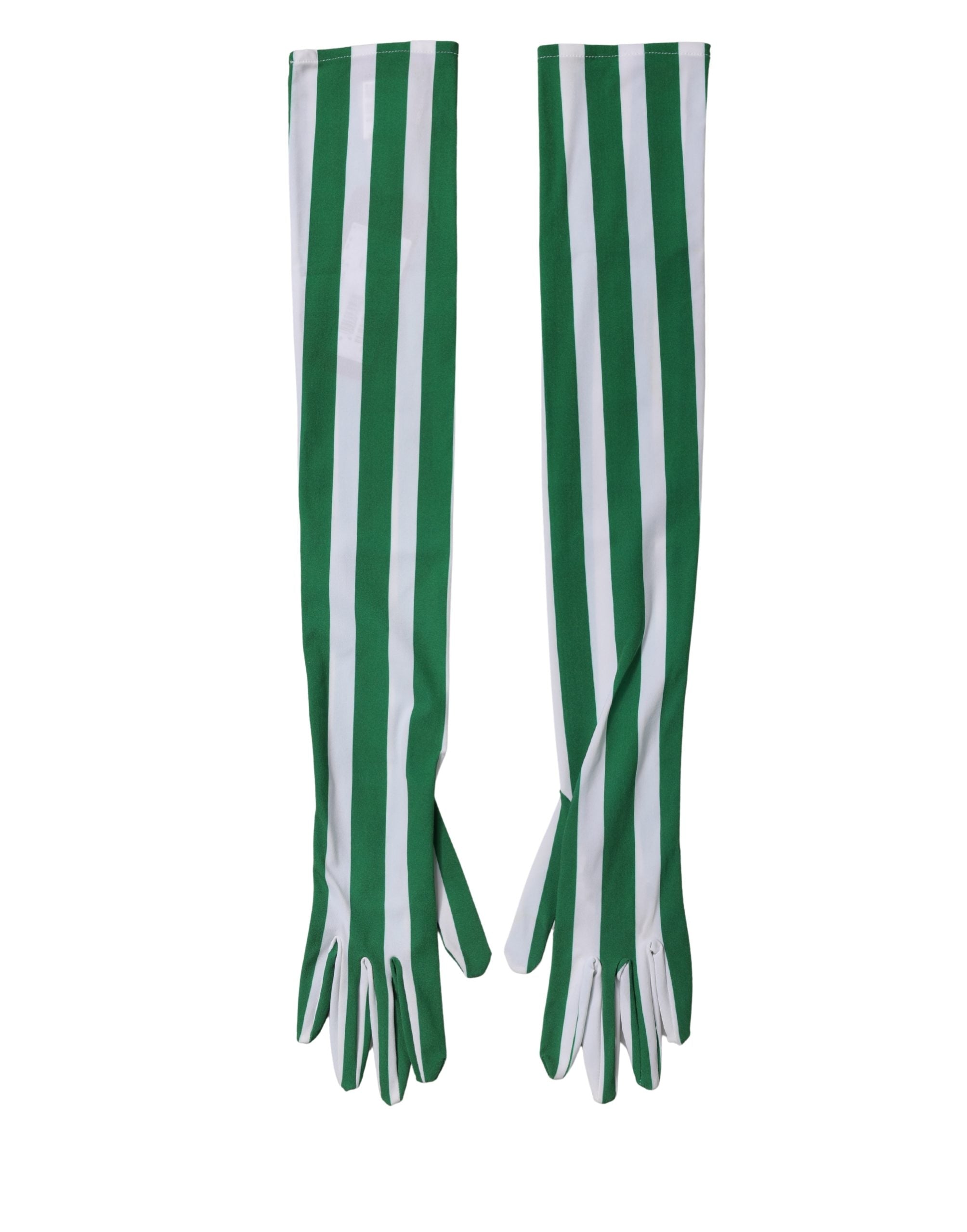 Dolce & Gabbana Green and White Stripe Nylon Elbow-Length Women's Gloves