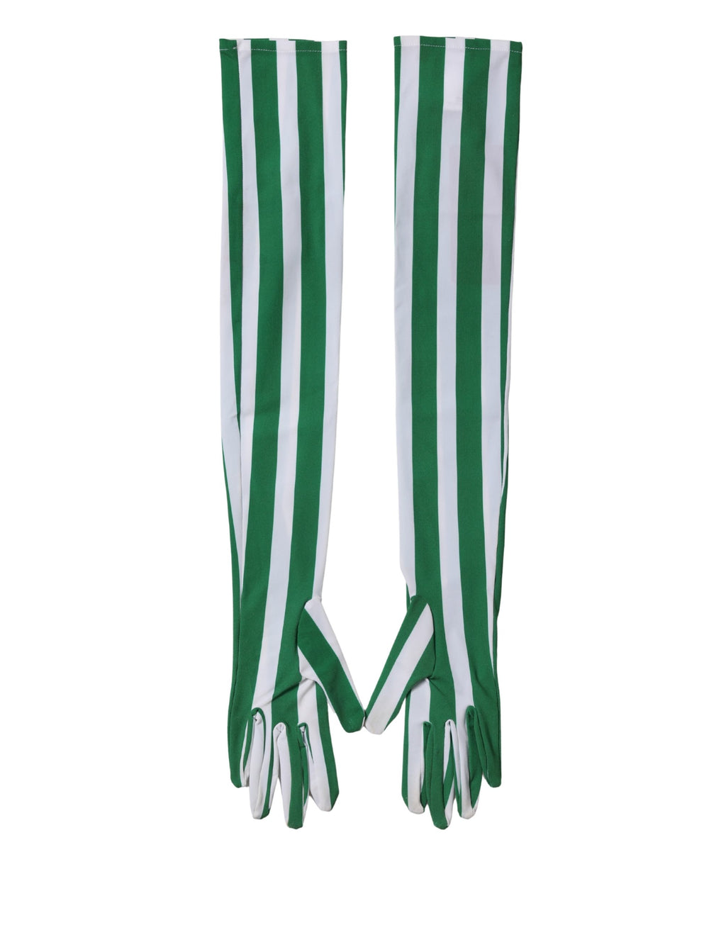 Dolce & Gabbana Green and White Stripe Nylon Elbow-Length Women's Gloves