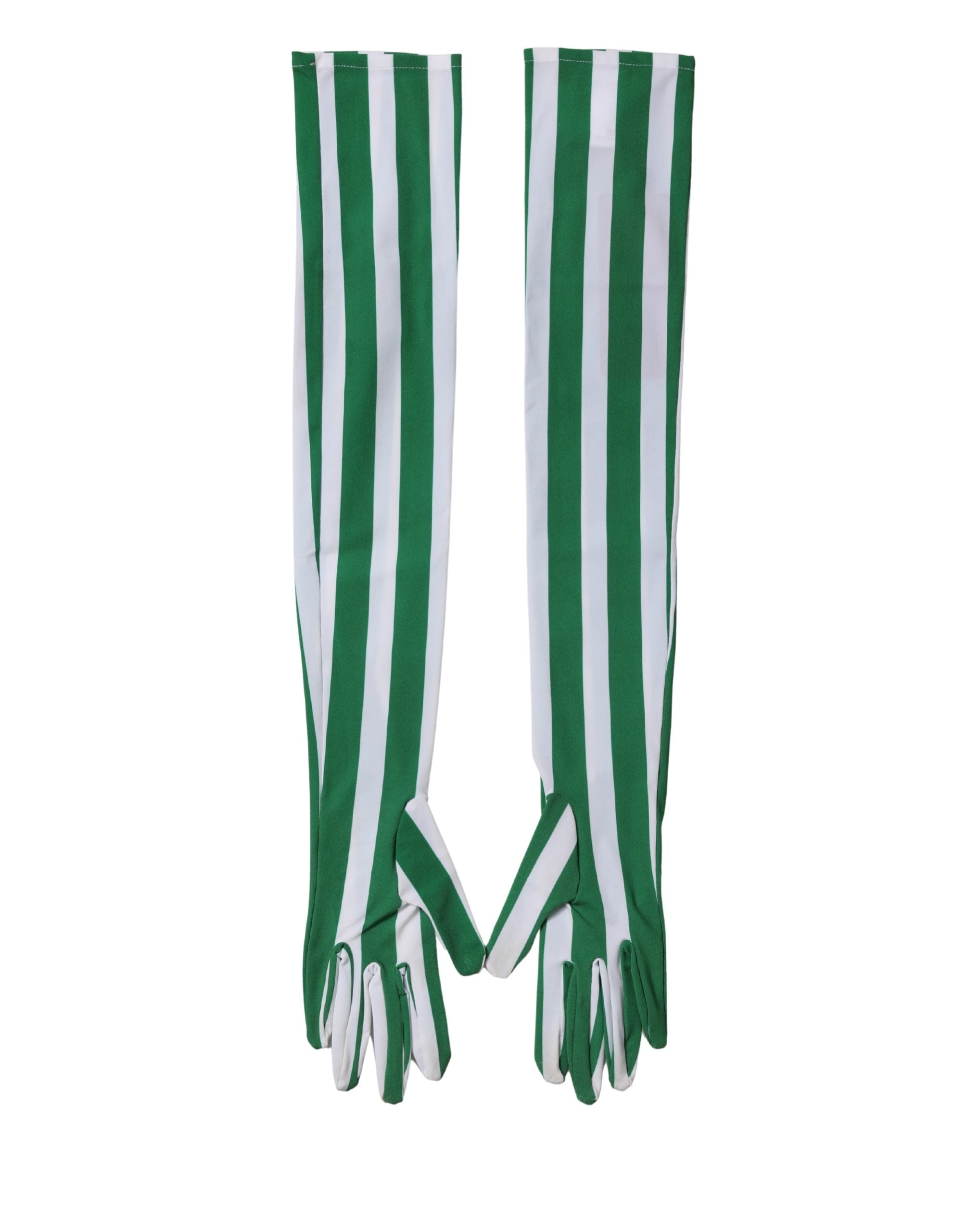 Dolce & Gabbana Green and White Stripe Nylon Elbow-Length Women's Gloves