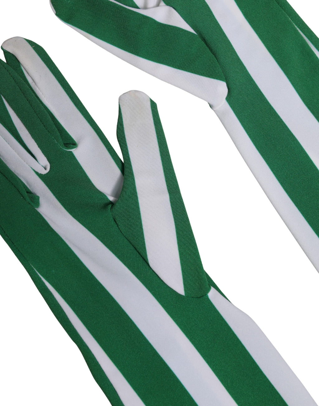 Dolce & Gabbana Green and White Stripe Nylon Elbow-Length Women's Gloves
