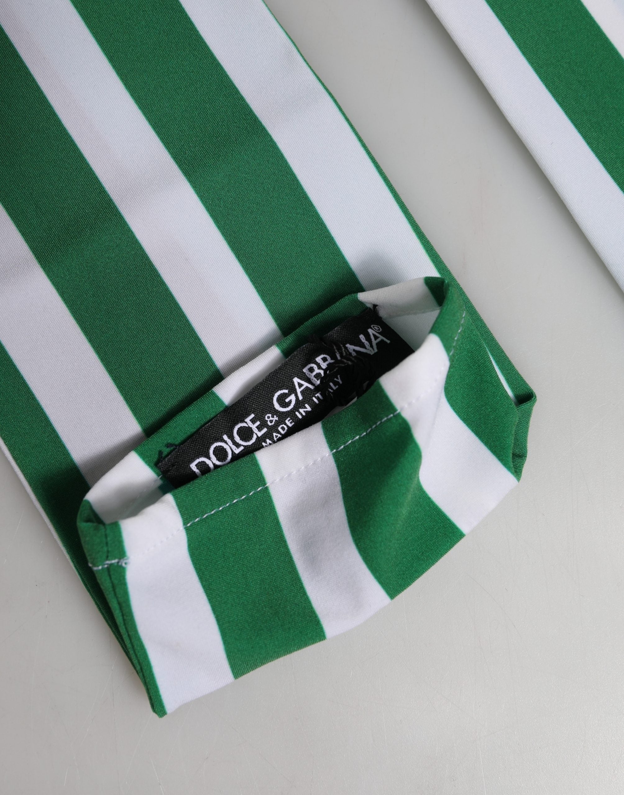 Dolce & Gabbana Green and White Stripe Nylon Elbow-Length Women's Gloves