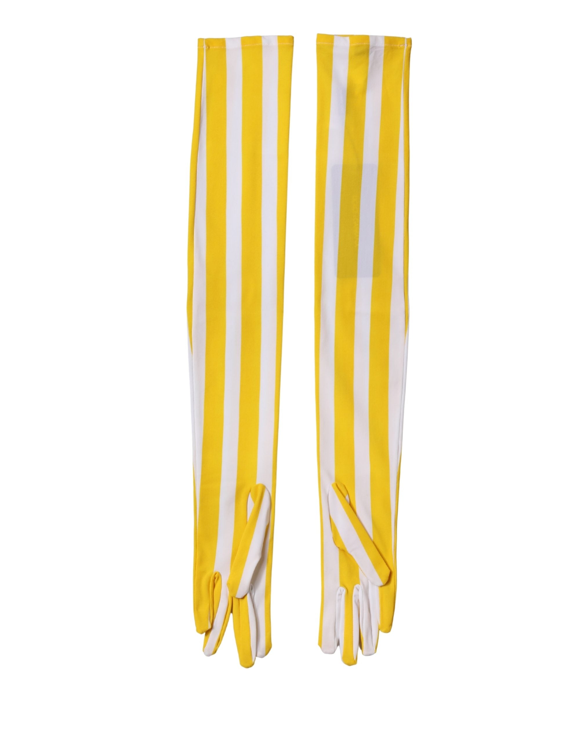 Dolce & Gabbana women's nylon gloves in yellow and white stripes, elbow length