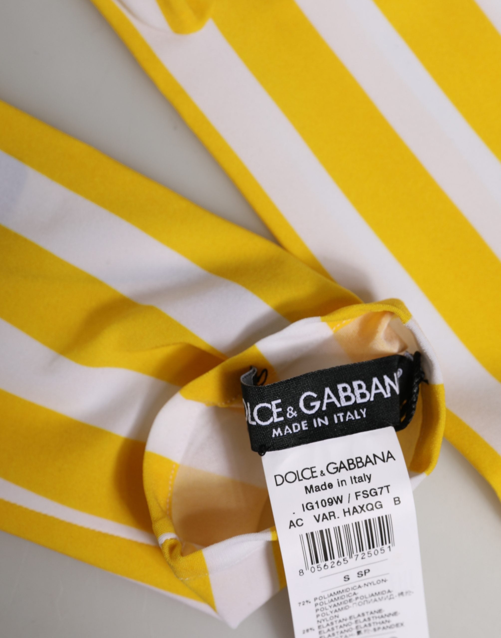 Dolce & Gabbana women's nylon gloves in yellow and white stripes, elbow length