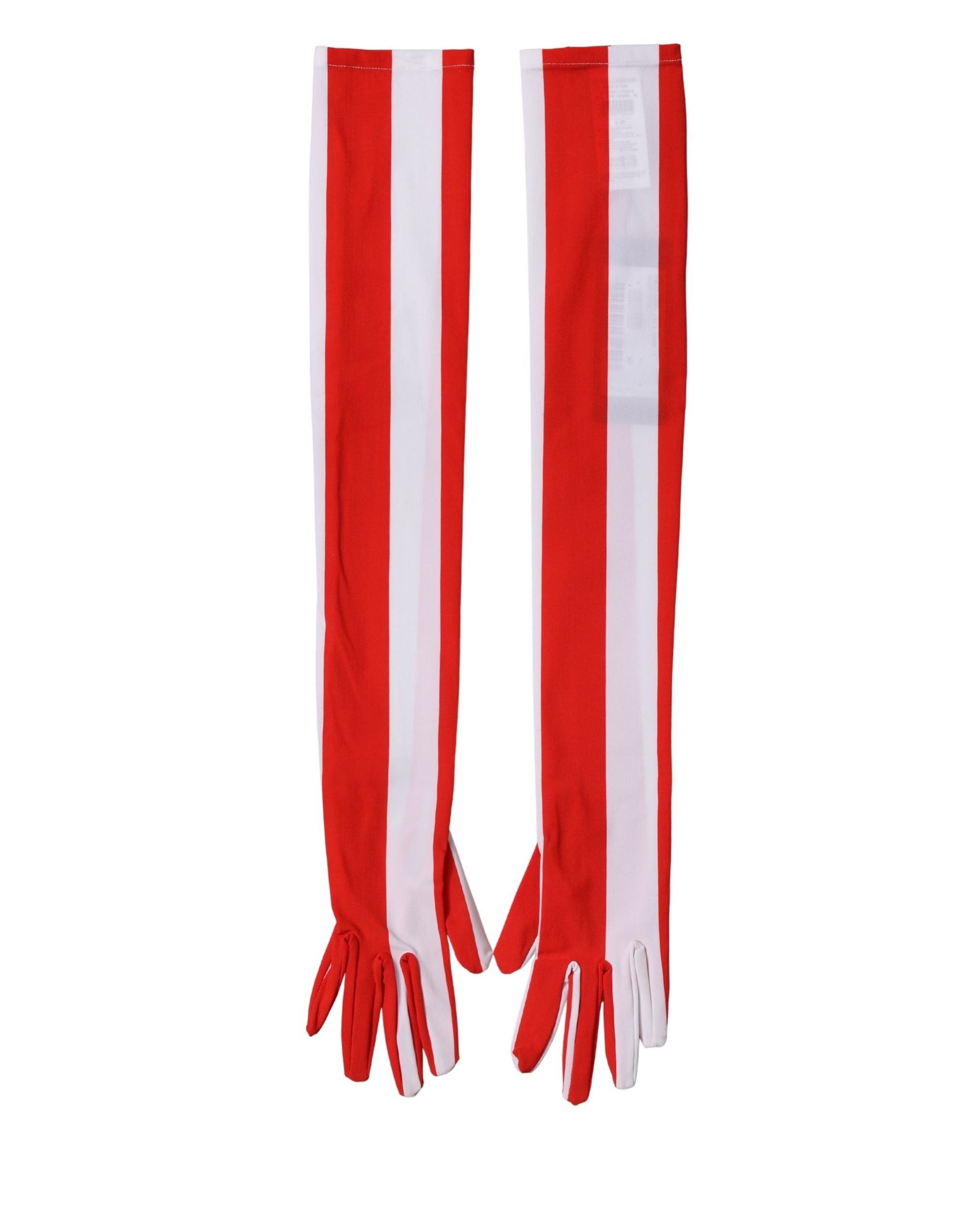 Dolce & Gabbana Red White Stripes Nylon Elbow Length Women's Gloves