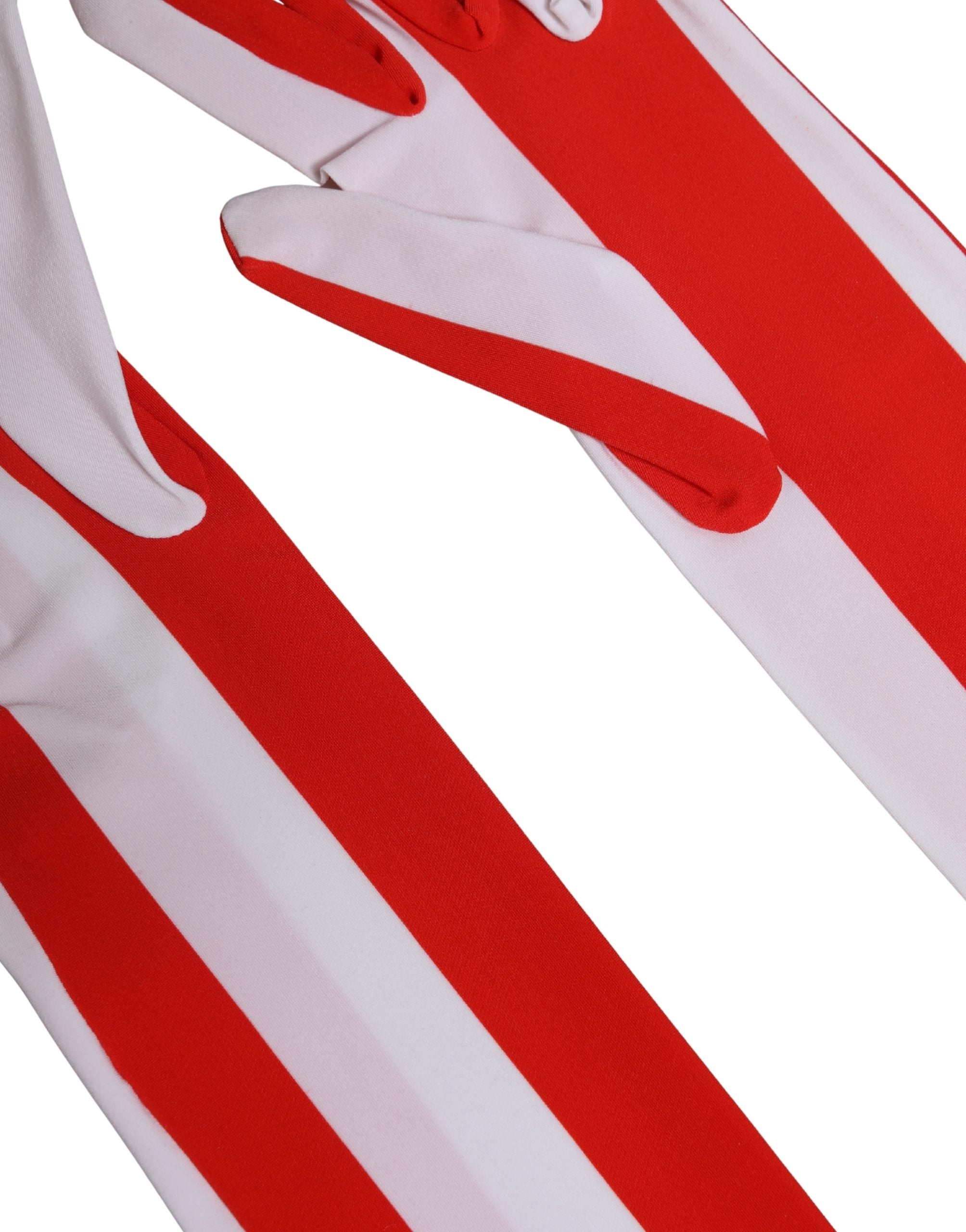 Dolce & Gabbana Red White Stripes Nylon Elbow Length Women's Gloves