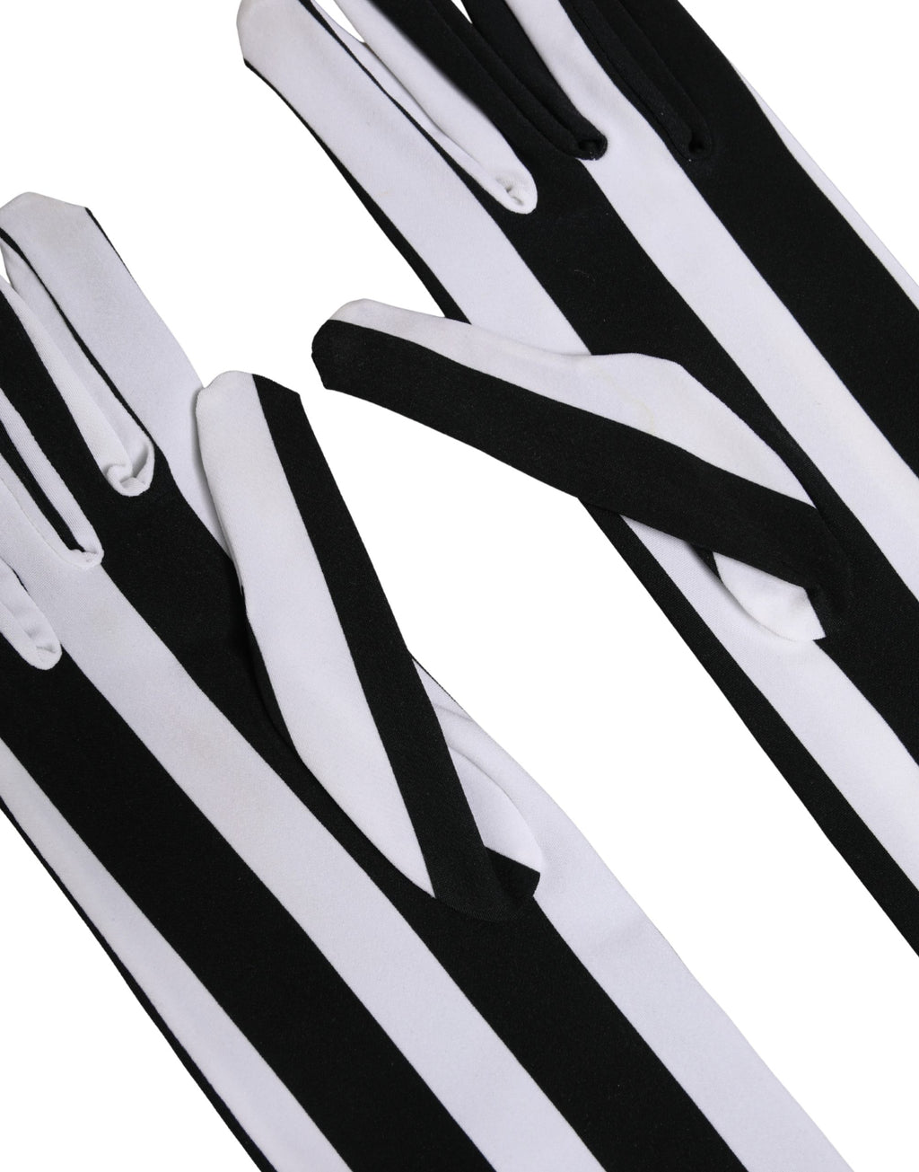 Dolce & Gabbana Women's Black and White Striped Nylon Elbow-Length Gloves