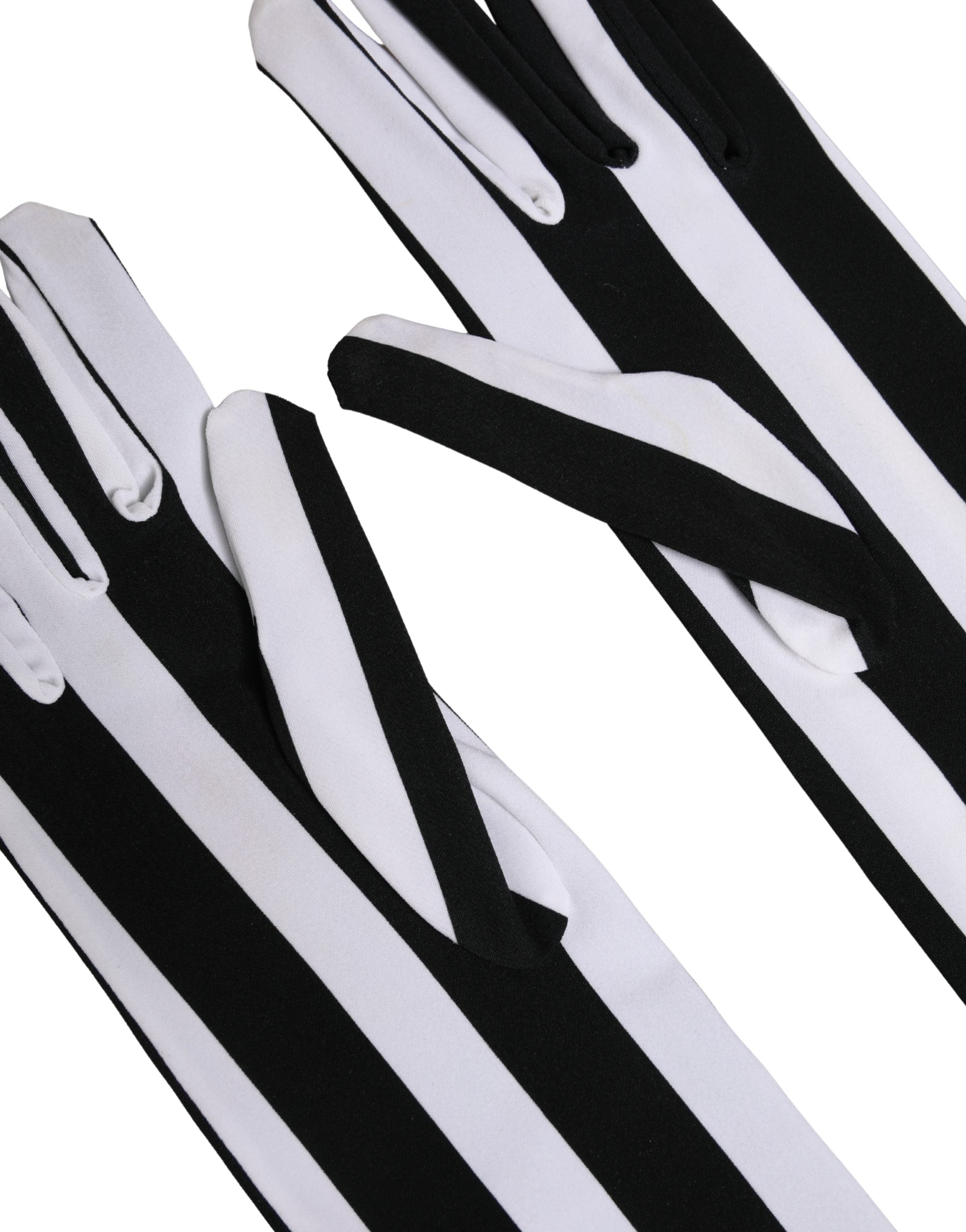 Dolce & Gabbana Women's Black and White Striped Nylon Elbow-Length Gloves