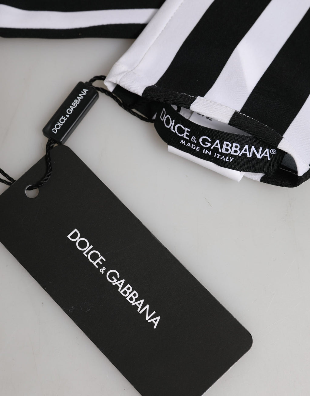 Dolce & Gabbana Women's Black and White Striped Nylon Elbow-Length Gloves