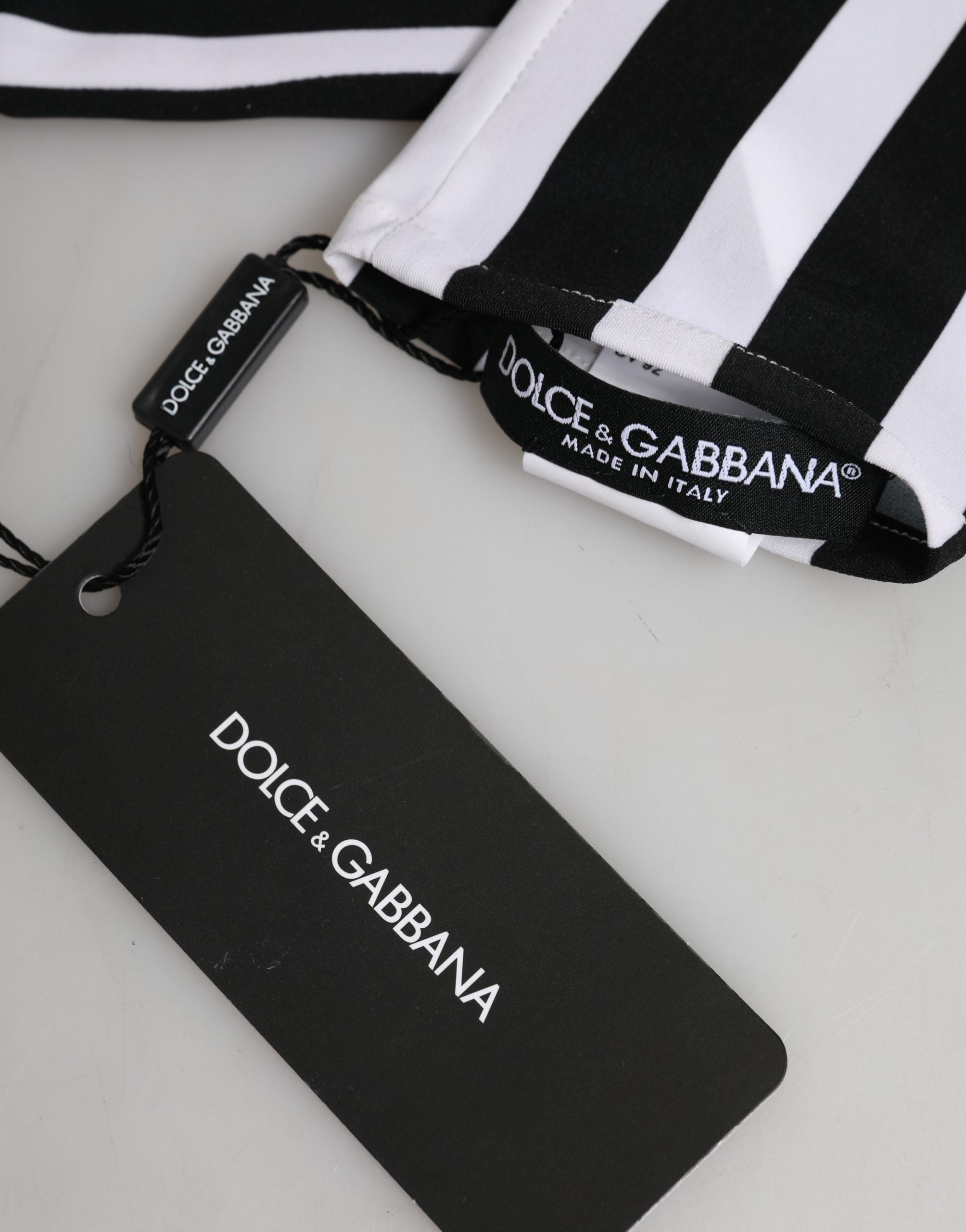 Dolce & Gabbana Women's Black and White Striped Nylon Elbow-Length Gloves