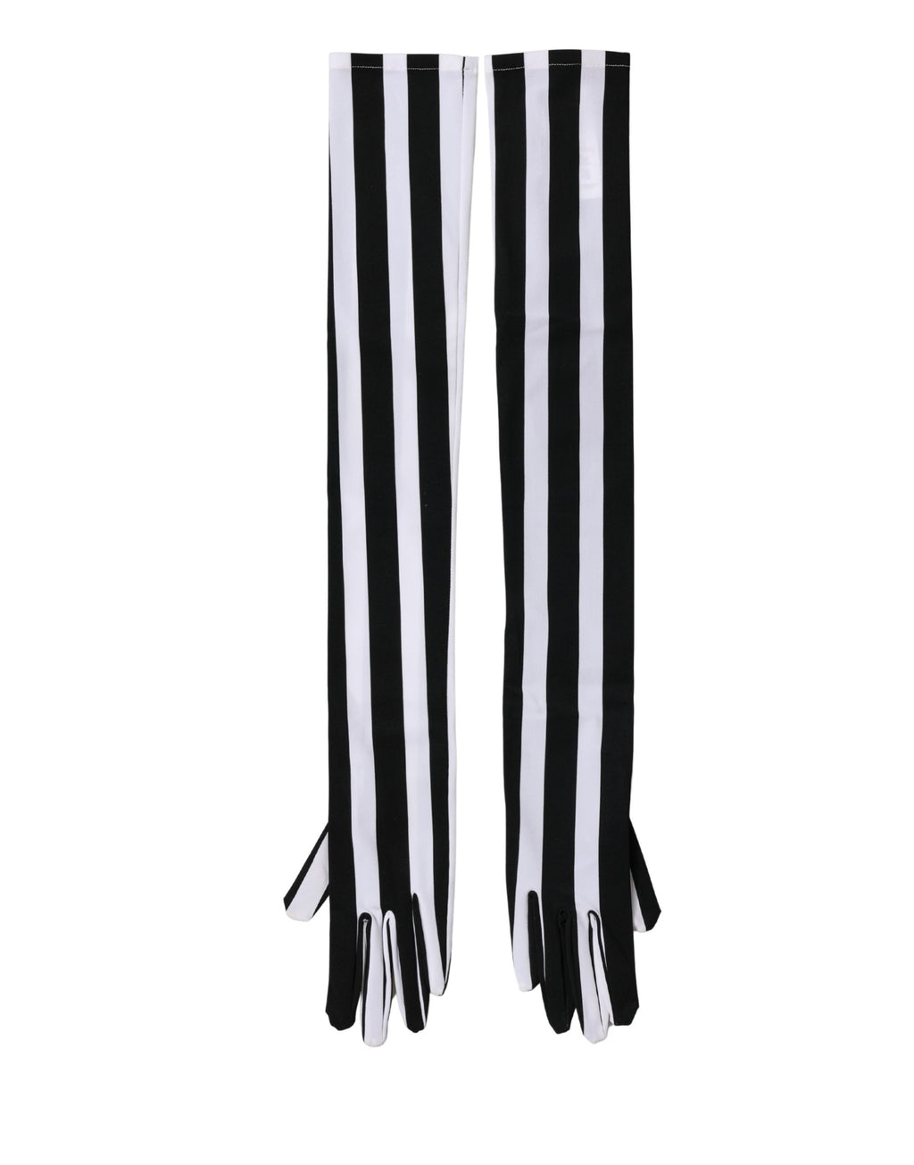 Dolce & Gabbana Women's Black and White Striped Nylon Elbow-Length Gloves