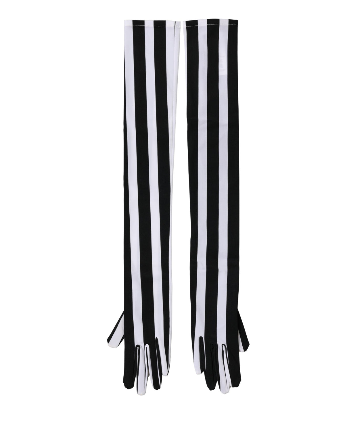 Dolce & Gabbana Schwarze und weiße gestreifte Nylon-Ellenbogenhandschuhe für Damen