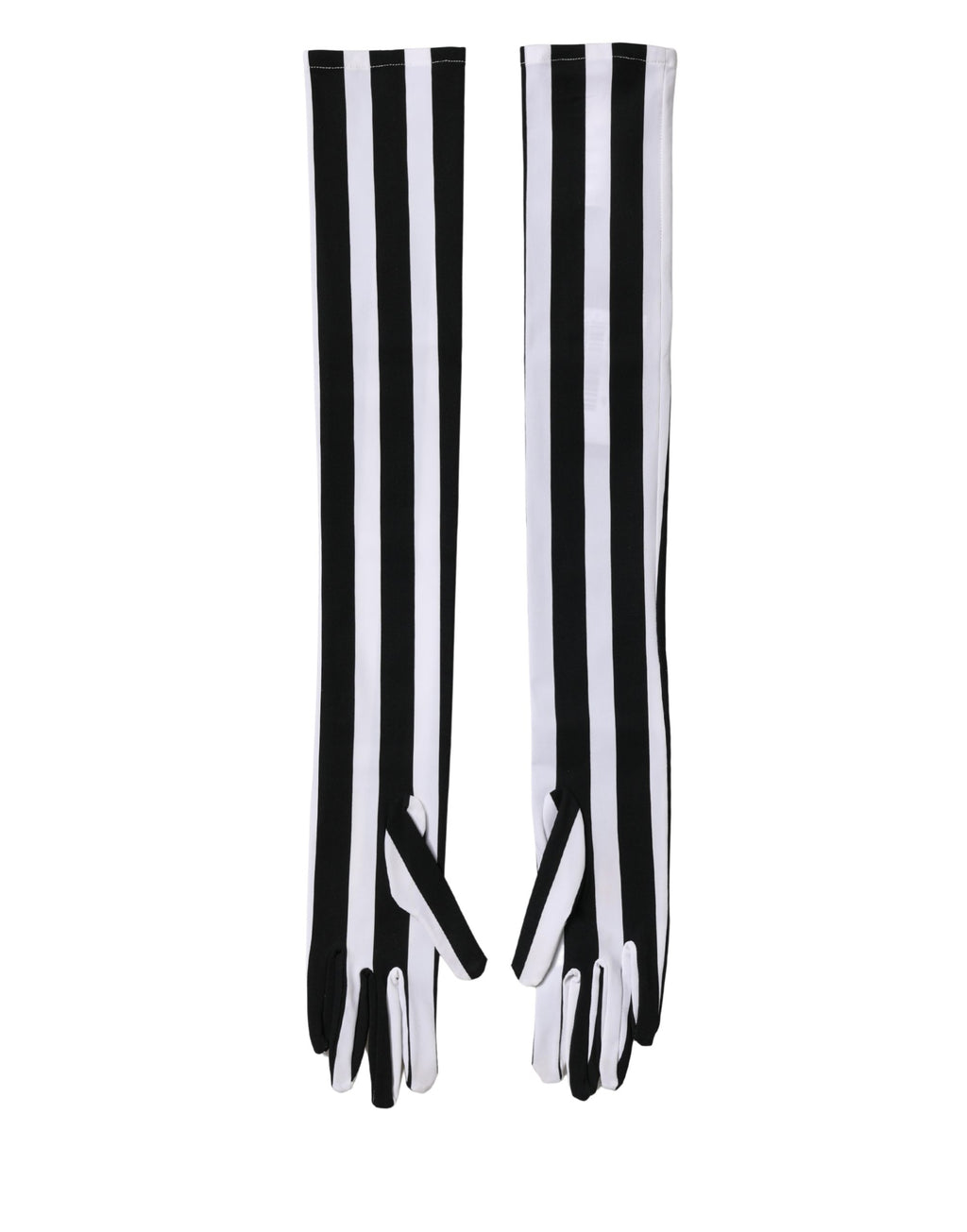 Dolce & Gabbana Women's Black and White Striped Nylon Elbow-Length Gloves