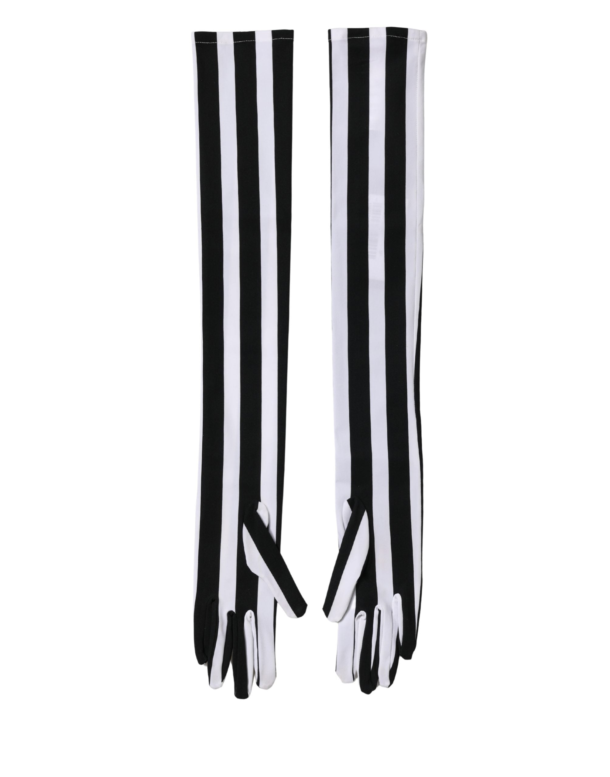 Dolce & Gabbana Women's Black and White Striped Nylon Elbow-Length Gloves