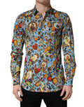 Dolce & Gabbana Blue Cotton Shirt with Jewel Print and GOLD Button Placket