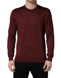 Dolce & Gabbana Maroon Silk Men's Crew Neck Pullover Sweater